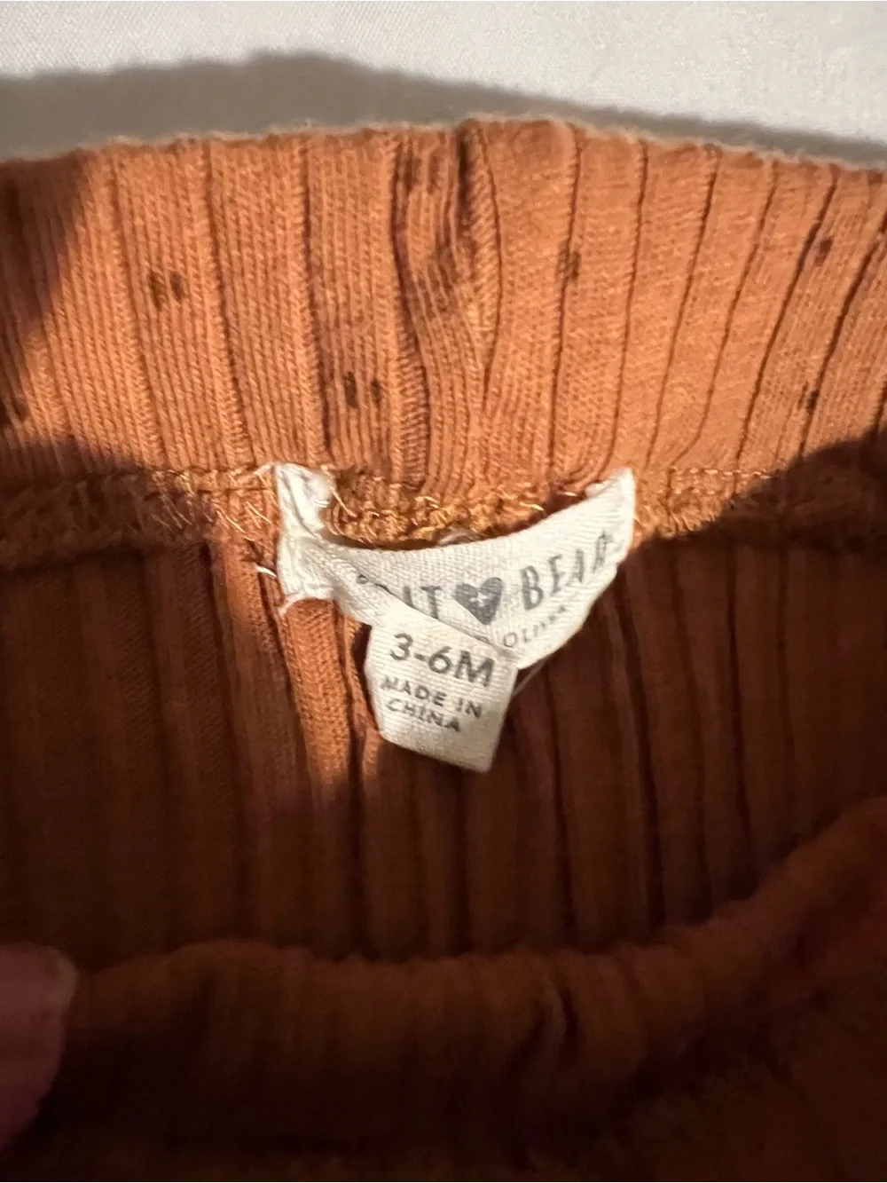 Rabbit + Bear Neutral Hooded Gauze Top with Rust Ribbed Leggings Size 3-6 Months